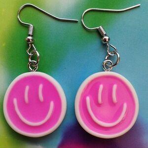 Handmade Pink Smiley Face Earrings